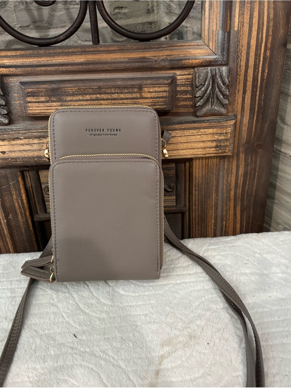 Forever Young Taupe Belt/Crossbody Phone Bag with Gold Hardware
